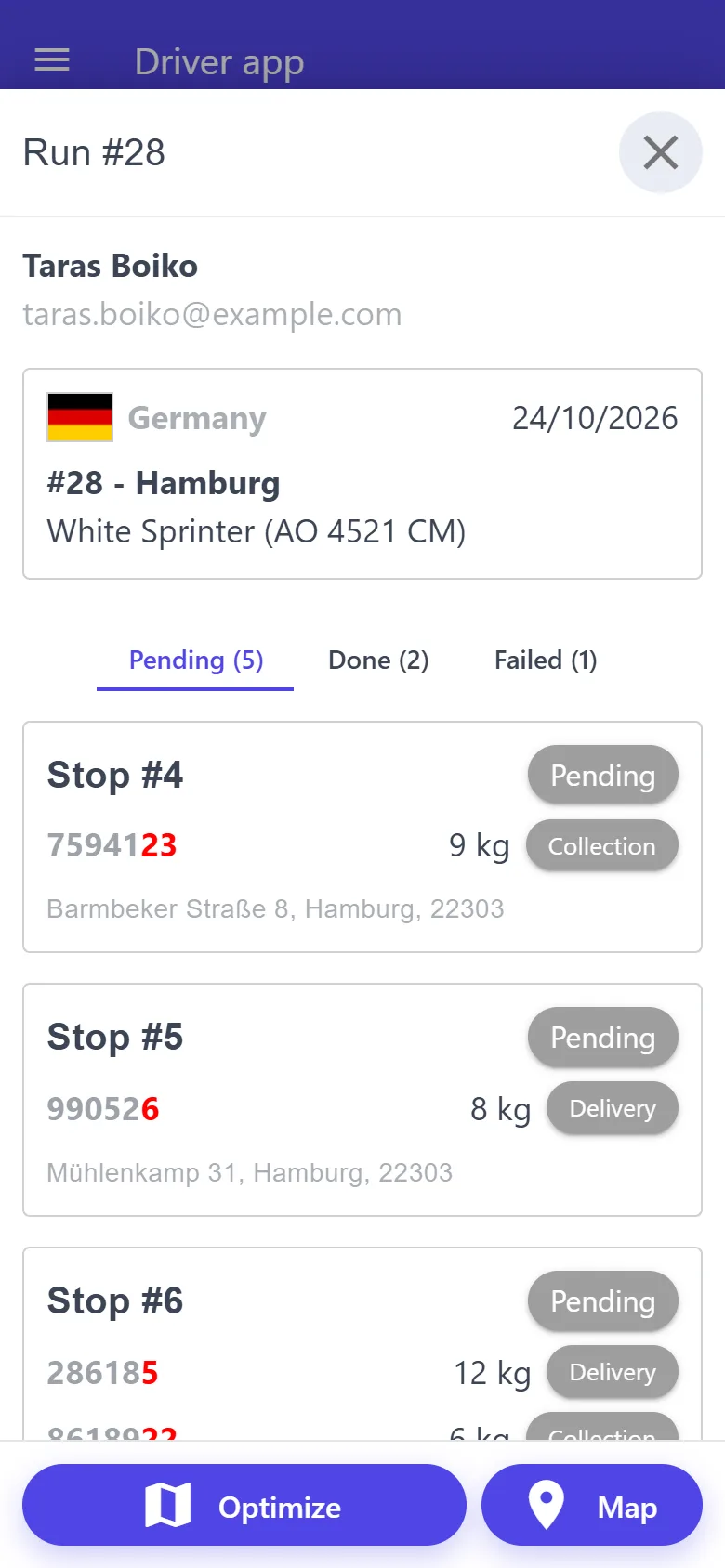 A run in the driver app