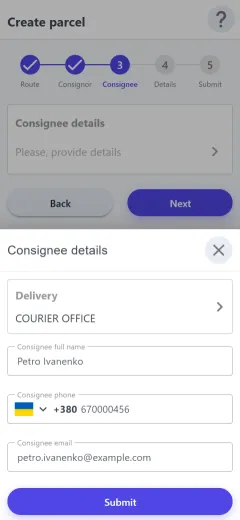 Consignee at the office