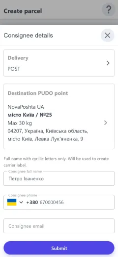Consignee by post