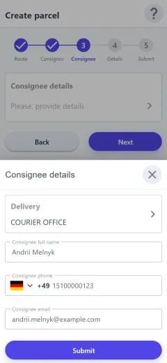 Consignee at the office