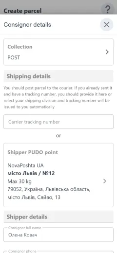 Consignor by post