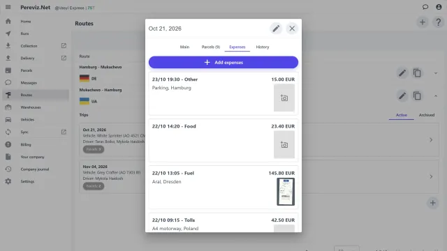 Trip expenses on a computer