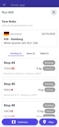 A run in the driver app