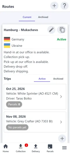 Routes with trips