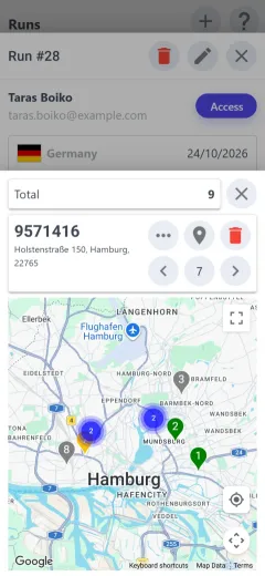 Run map with stop numbers